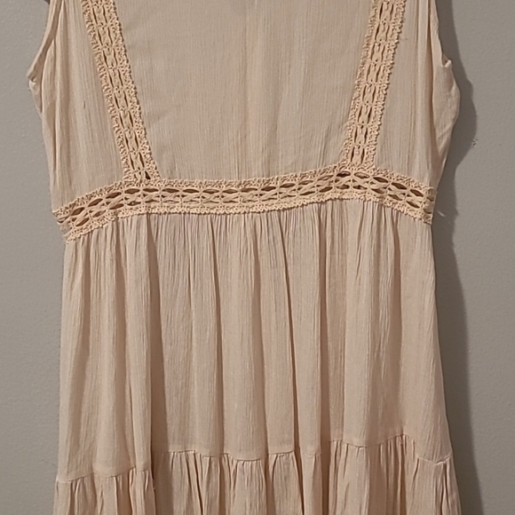 POL Cream Button-Dow Crochet Lace Flutter Sleeves Tunic Boho Blouse Top Wmns M - Picture 9 of 16